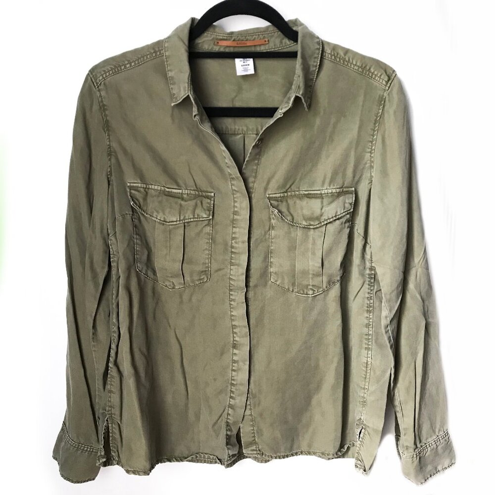 H&M Denim Olive Long Sleeve Button Up Shirt US 4